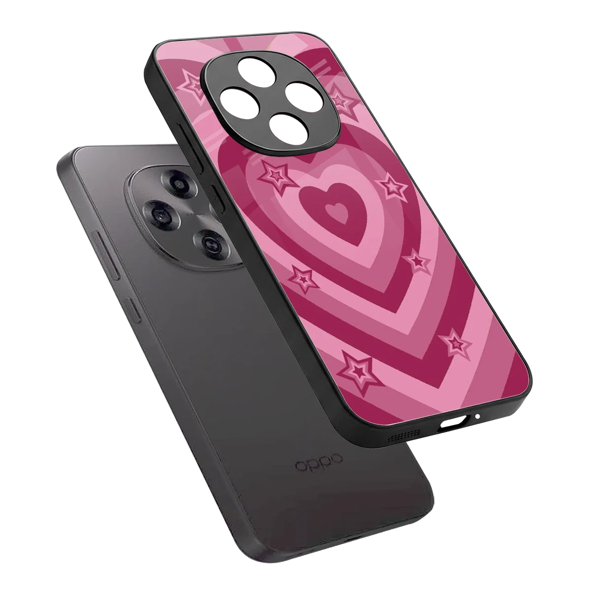 Y2K Pink Hearts X Stars sleek oppo f31 pro 5g cover with tempered glass back and TPU edges