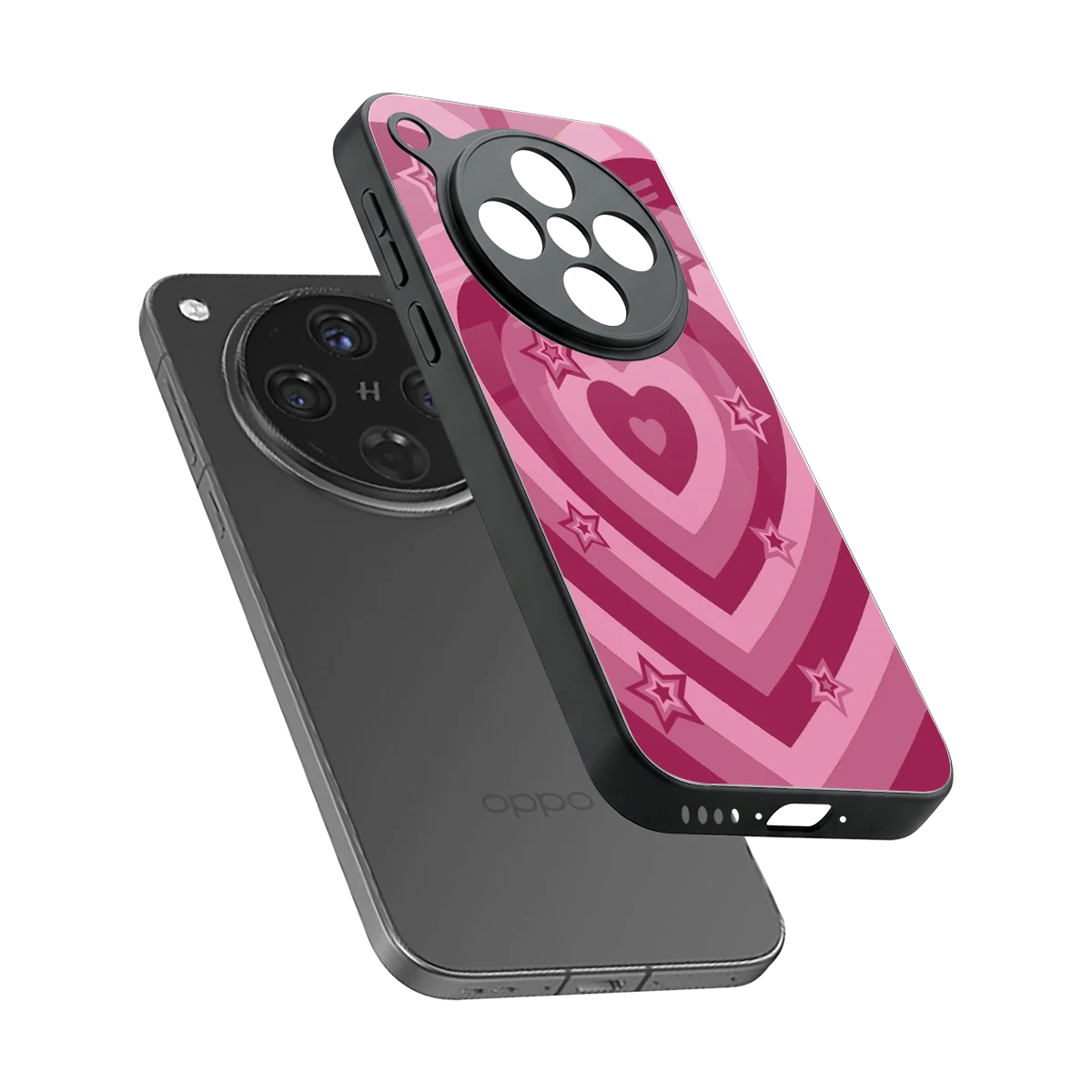 Y2K Pink Hearts X Stars sleek oppo find x8 cover with tempered glass back and TPU edges
