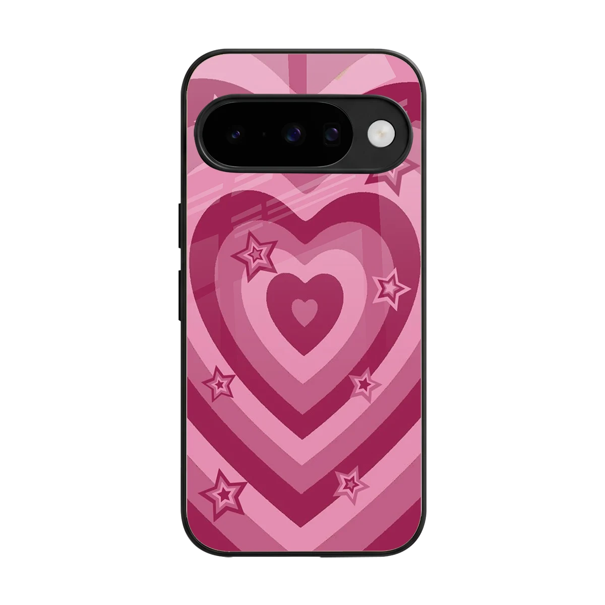 Y2K Pink Hearts X Stars back phone cover | glass case for google pixel 10
