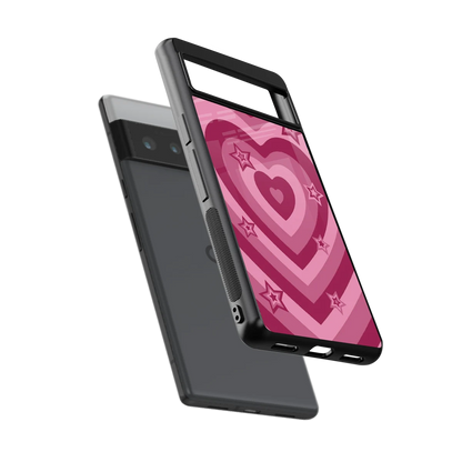 Y2K Pink Hearts X Stars sleek google pixel 6 pro cover with tempered glass back and TPU edges
