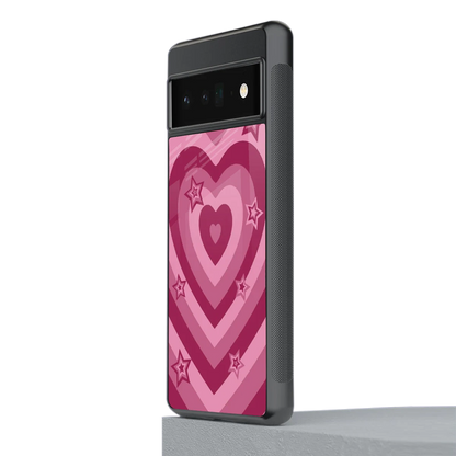 Y2K Pink Hearts X Stars stylish phone case for google pixel 6 pro | glossy glass and slim fit
