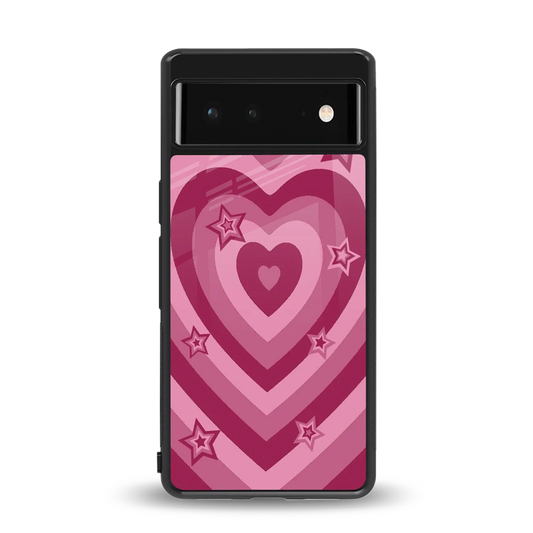 Y2K Pink Hearts X Stars back phone cover | glass case for google pixel 6