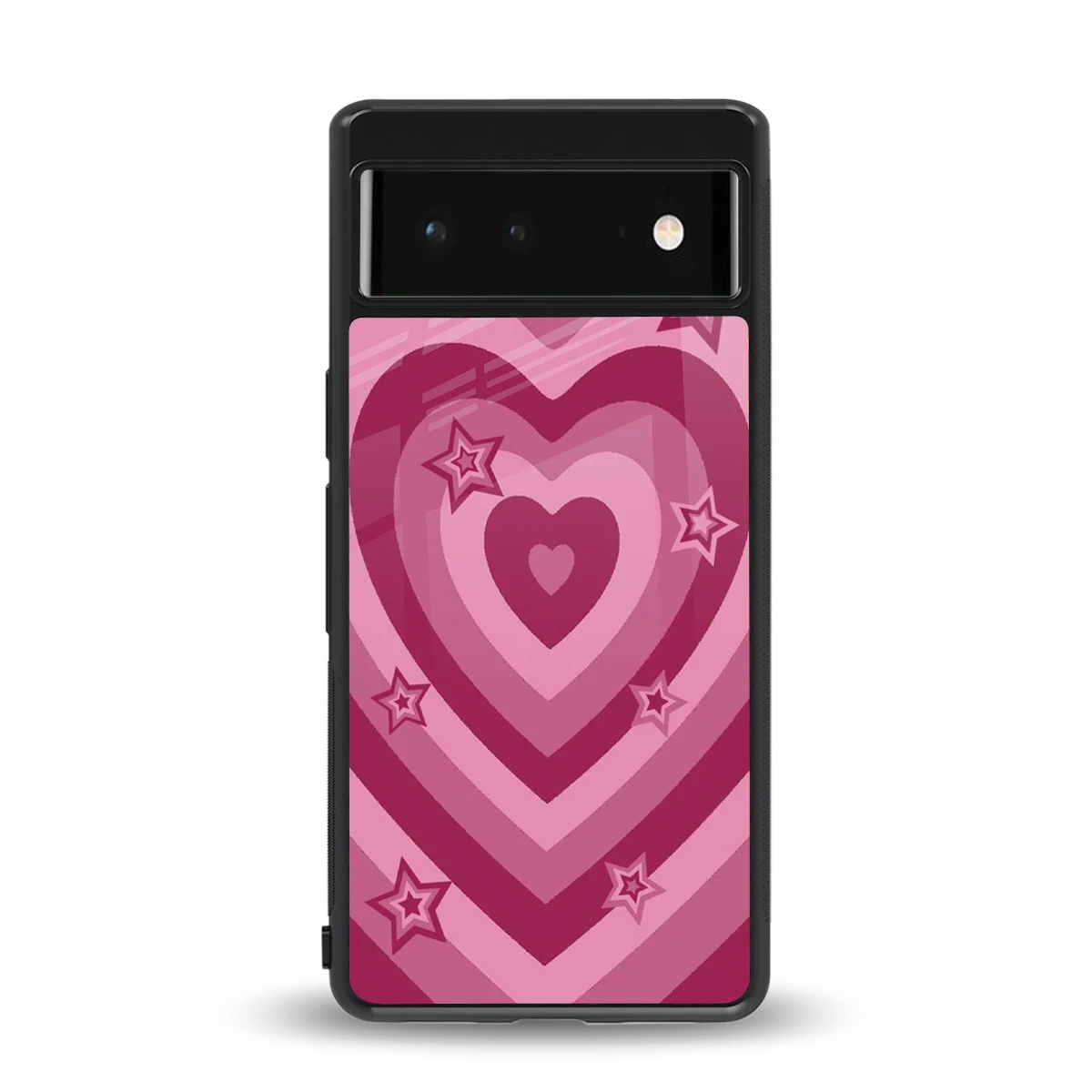 Y2K Pink Hearts X Stars back phone cover | glass case for google pixel 6a