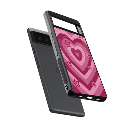 Y2K Pink Hearts X Stars sleek google pixel 6a cover with tempered glass back and TPU edges