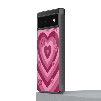 Y2K Pink Hearts X Stars stylish phone case for google pixel 6a | glossy glass and slim fit