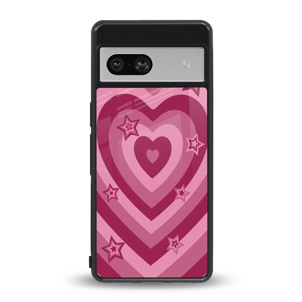 Y2K Pink Hearts X Stars back phone cover | glass case for google pixel 7a
