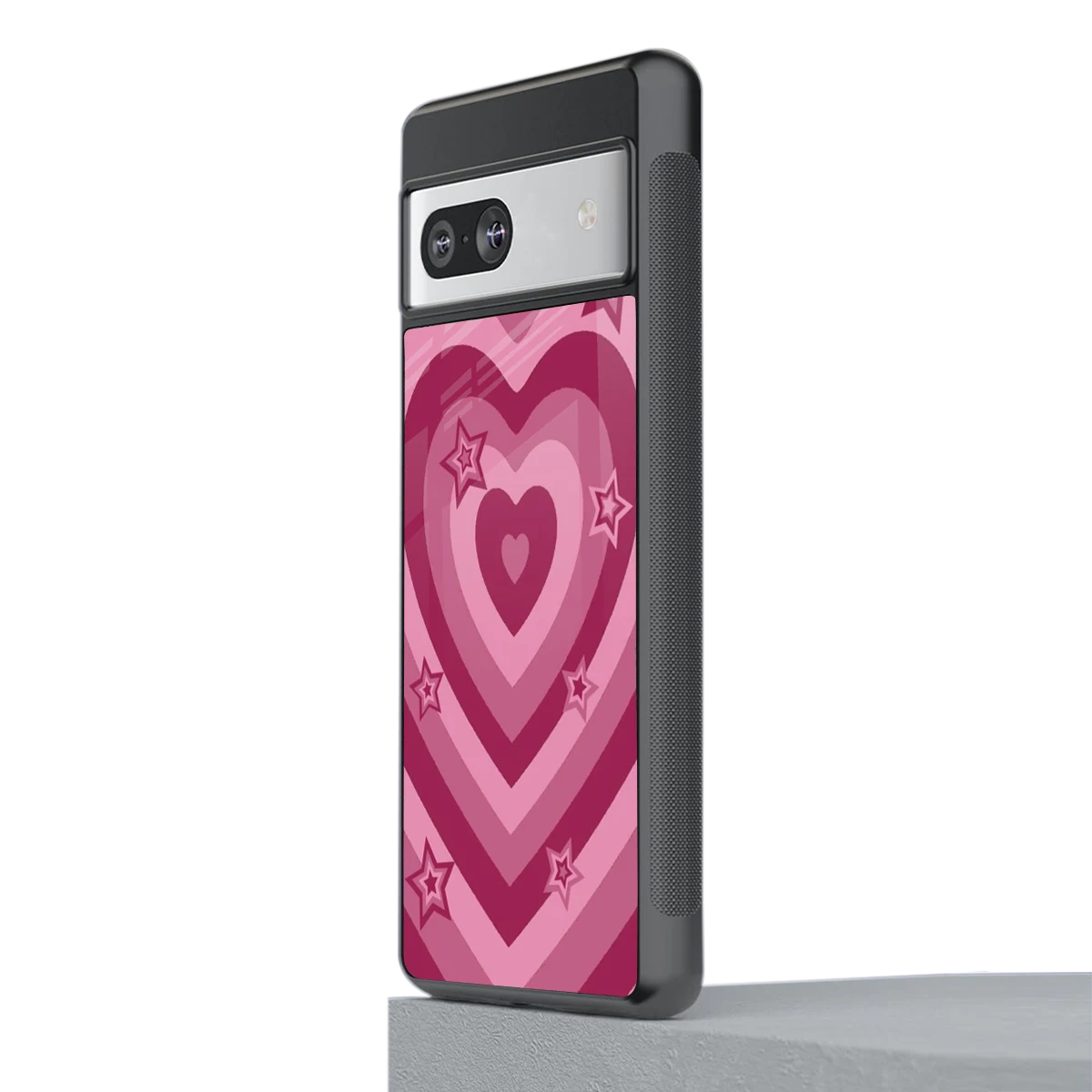 Y2K Pink Hearts X Stars stylish phone case for google pixel 7 | glossy glass and slim fit