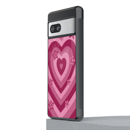 Y2K Pink Hearts X Stars stylish phone case for google pixel 7 | glossy glass and slim fit