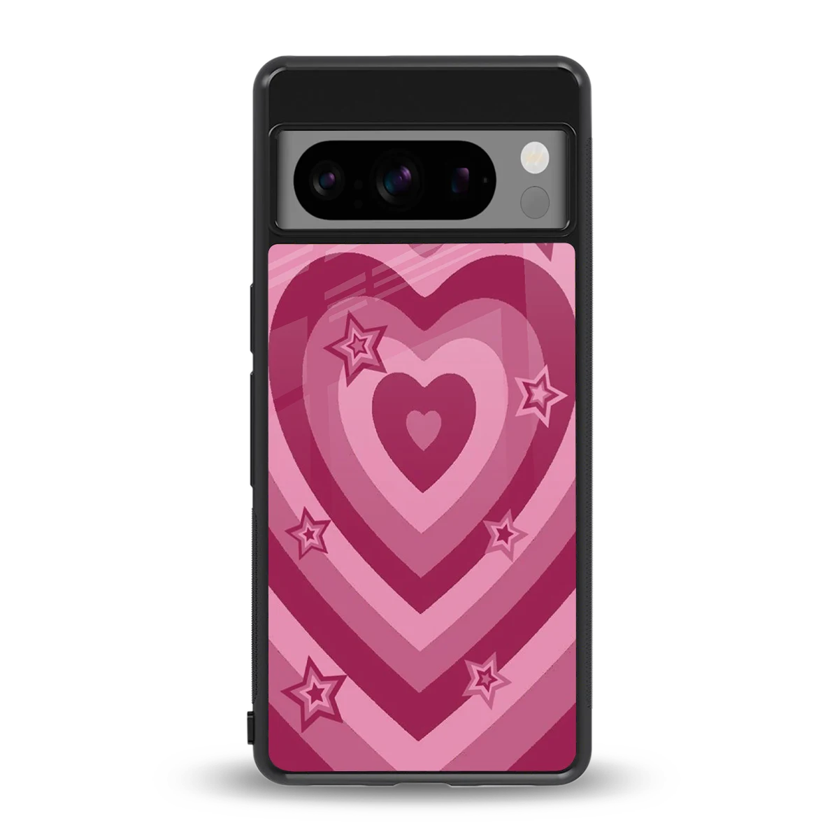Y2K Pink Hearts X Stars back phone cover | glass case for google pixel 8 pro