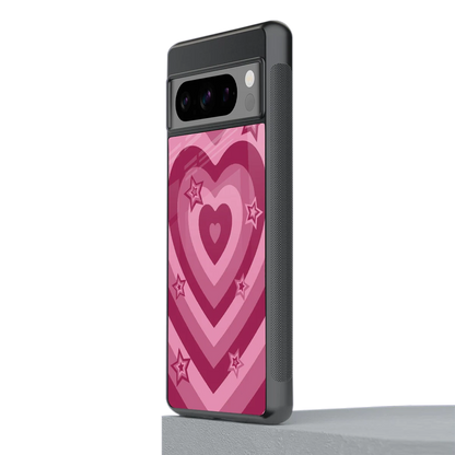 Y2K Pink Hearts X Stars stylish phone case for google pixel 8 pro | glossy glass and slim fit