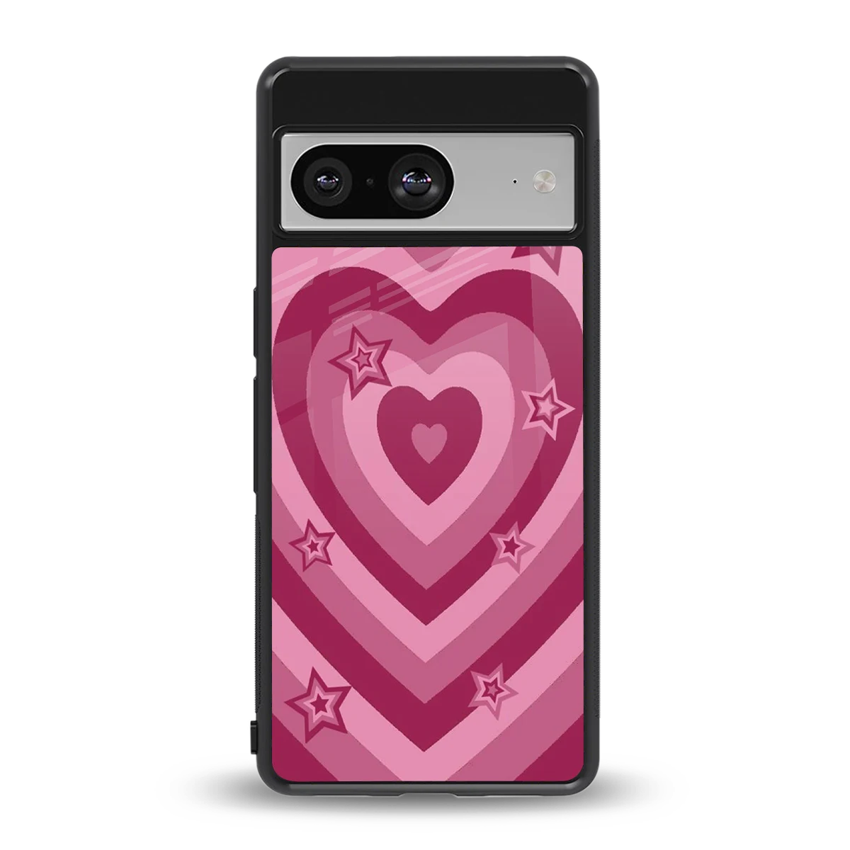 Y2K Pink Hearts X Stars back phone cover | glass case for google pixel 8