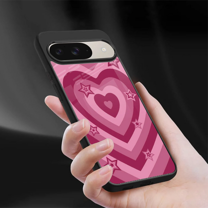 Y2K Pink Hearts X Stars sleek google pixel 9 cover with tempered glass back and TPU edges