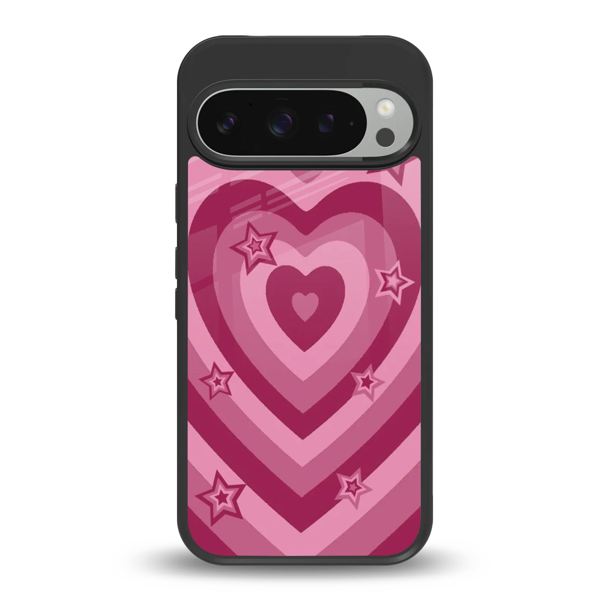 Y2K Pink Hearts X Stars back phone cover | glass case for google pixel 9 pro
