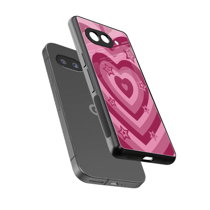 Y2K Pink Hearts X Stars sleek google pixel 10a cover with tempered glass back and TPU edges