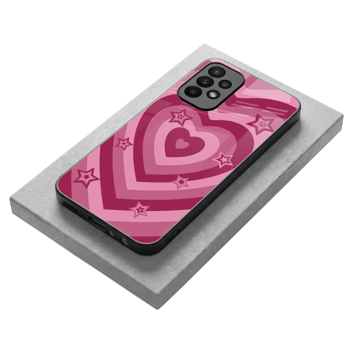 Y2K Pink Hearts X Stars stylish phone case for samsung galaxy a23 | glossy glass and slim fit