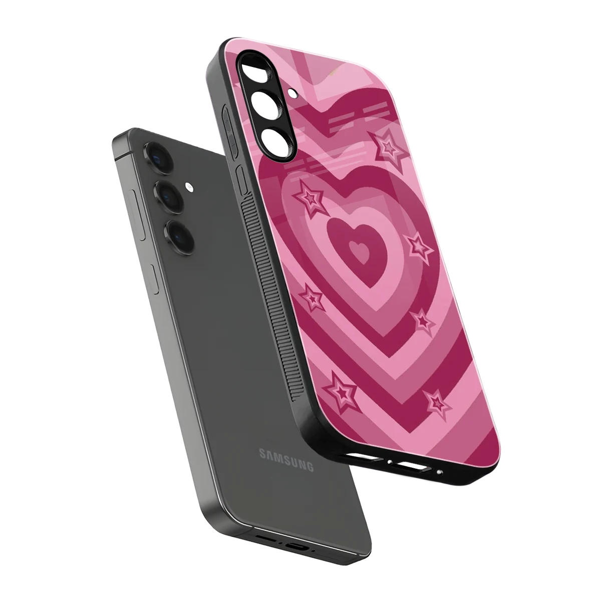 Y2K Pink Hearts X Stars sleek samsung galaxy m35 5g cover with tempered glass back and TPU edges