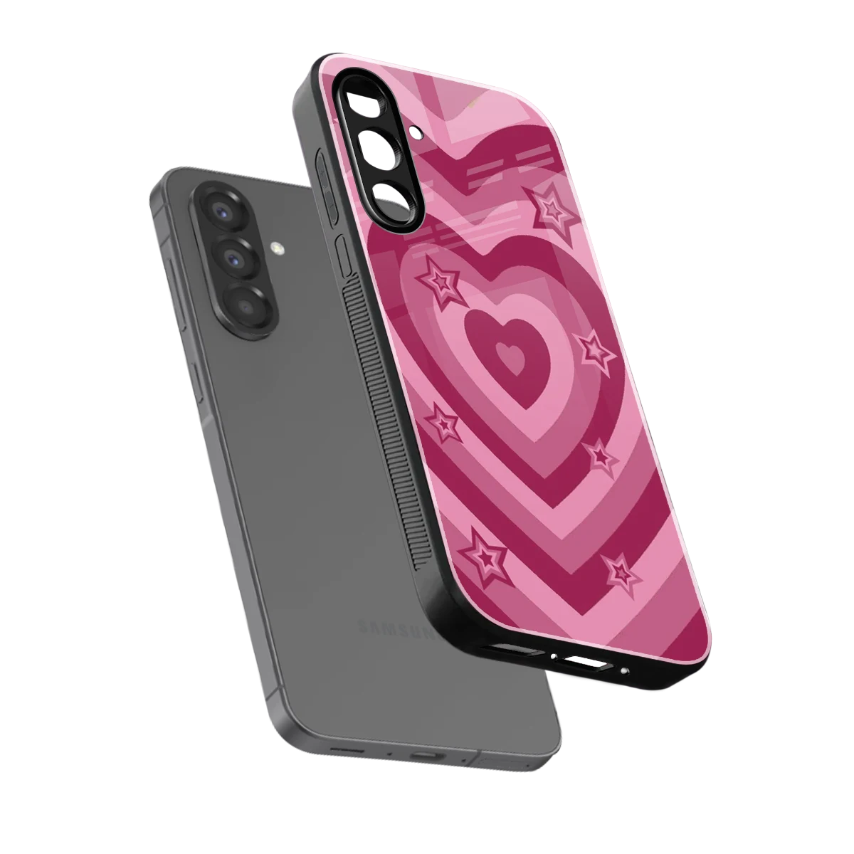 Y2K Pink Hearts X Stars sleek samsung galaxy a17 5g cover with tempered glass back and TPU edges