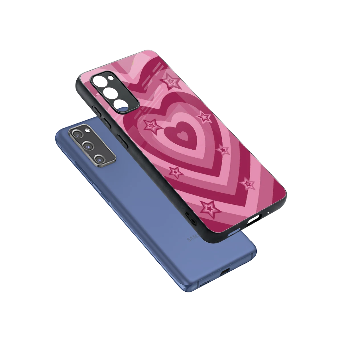 Y2K Pink Hearts X Stars sleek samsung galaxy s20 fe cover with tempered glass back and TPU edges
