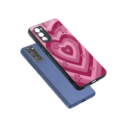 Y2K Pink Hearts X Stars sleek samsung galaxy s20 fe cover with tempered glass back and TPU edges