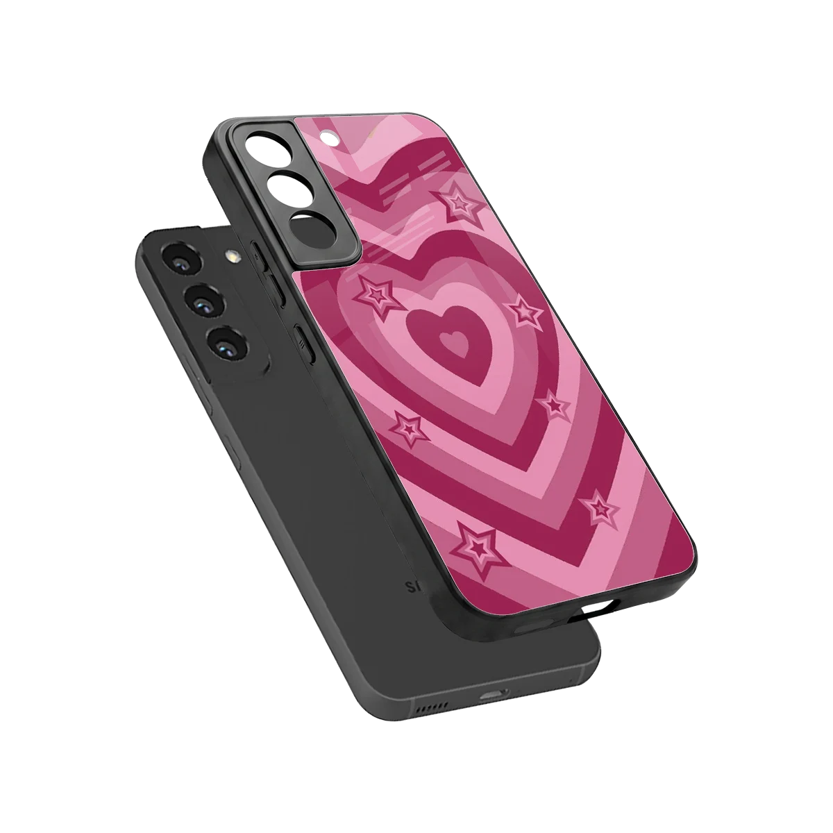 Y2K Pink Hearts X Stars sleek samsung galaxy s22 cover with tempered glass back and TPU edges