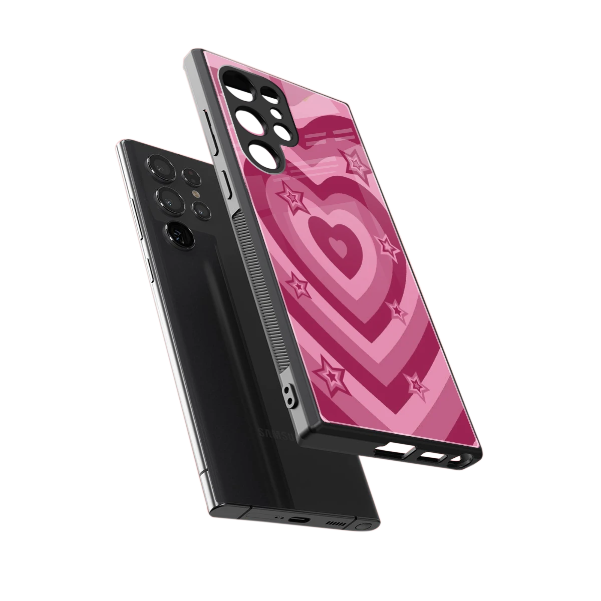 Y2K Pink Hearts X Stars sleek samsung galaxy s24 ultra cover with tempered glass back and TPU edges