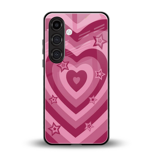 Y2K Pink Hearts X Stars back phone cover | glass case for samsung galaxy s24