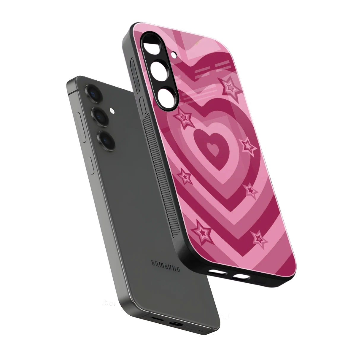 Y2K Pink Hearts X Stars sleek samsung galaxy s24 cover with tempered glass back and TPU edges