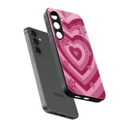 Y2K Pink Hearts X Stars sleek samsung galaxy s24 fe cover with tempered glass back and TPU edges