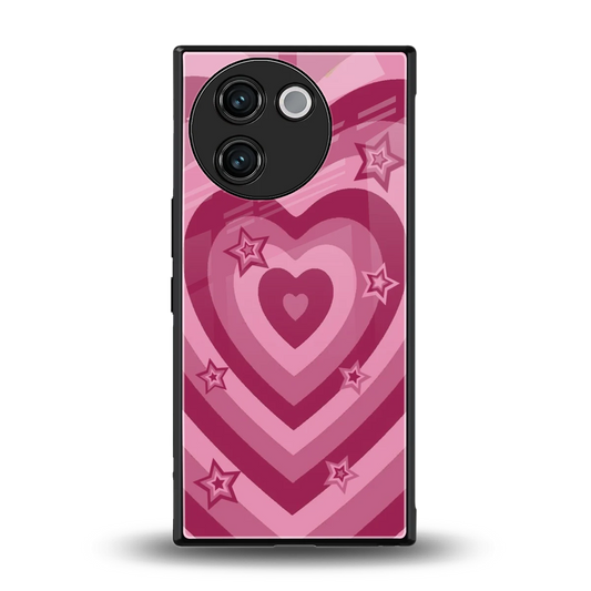 Y2K Pink Hearts X Stars back phone cover | glass case for vivo v30e