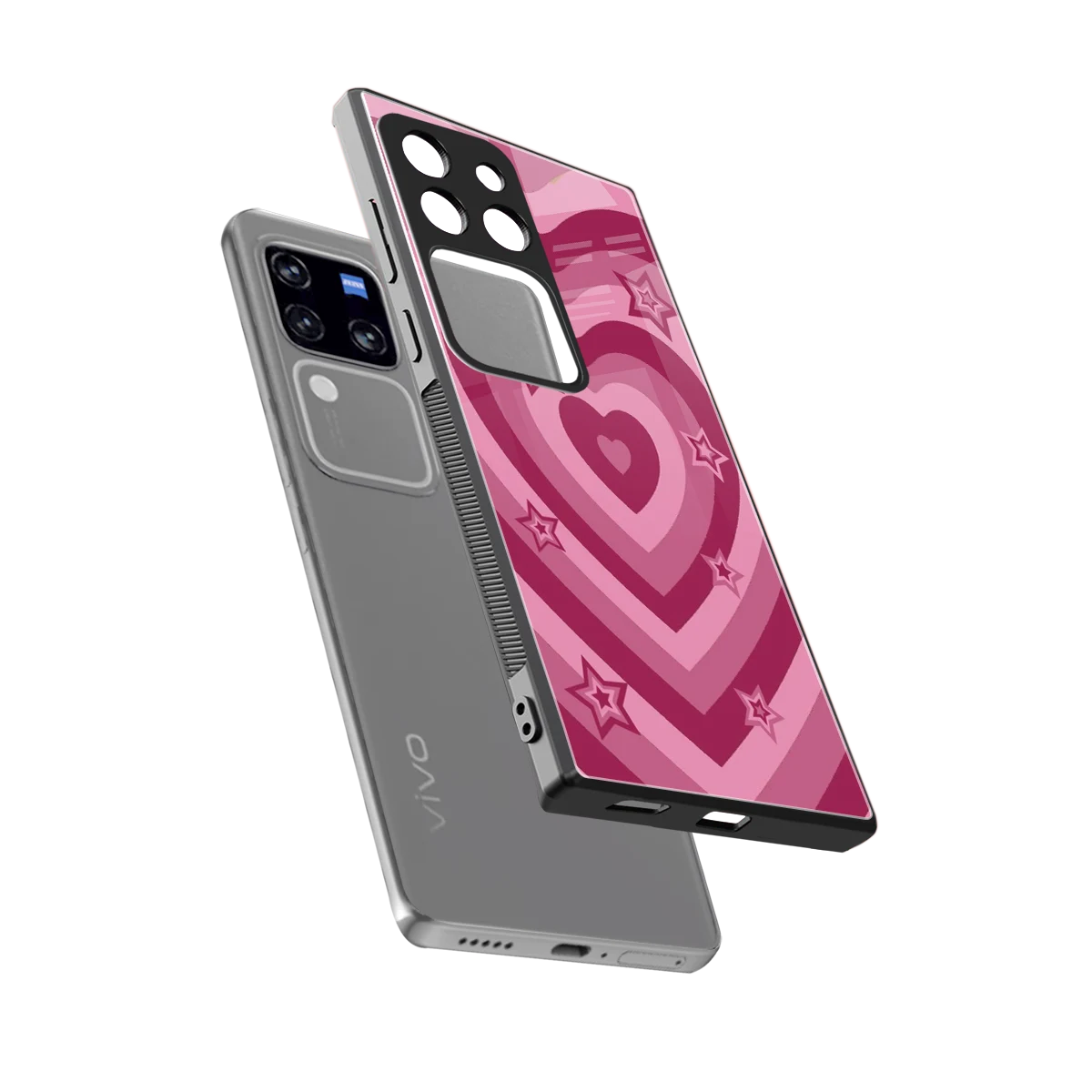 Y2K Pink Hearts X Stars sleekvivo v30 pro cover with tempered glass back and TPU edges