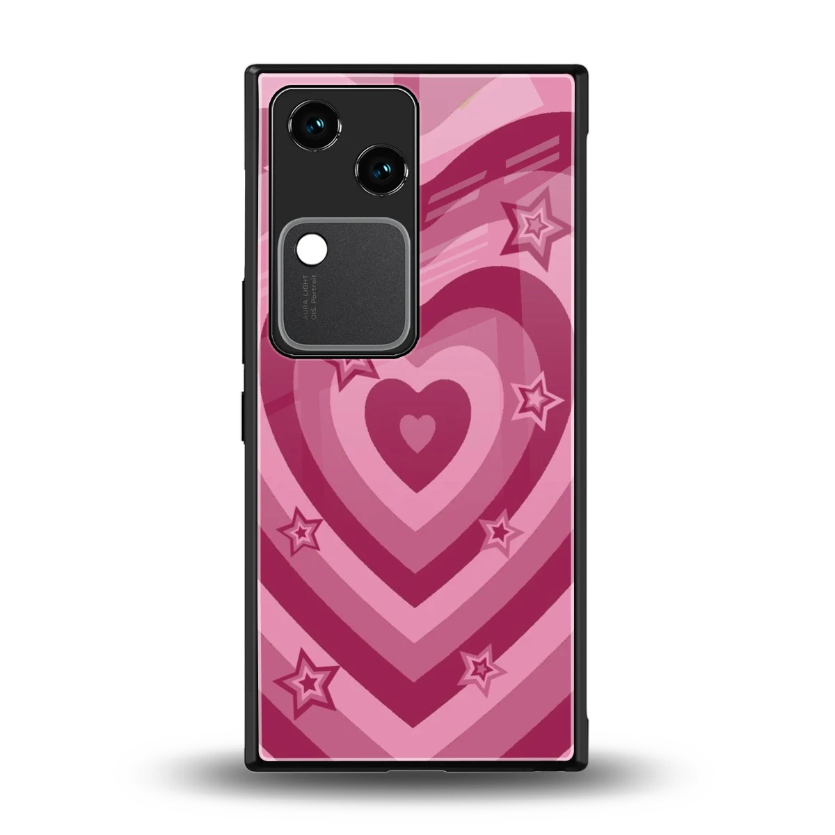 Y2K Pink Hearts X Stars back phone cover | glass case for vivo v30