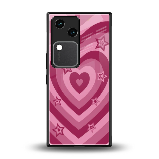 Y2K Pink Hearts X Stars back phone cover | glass case for vivo v30