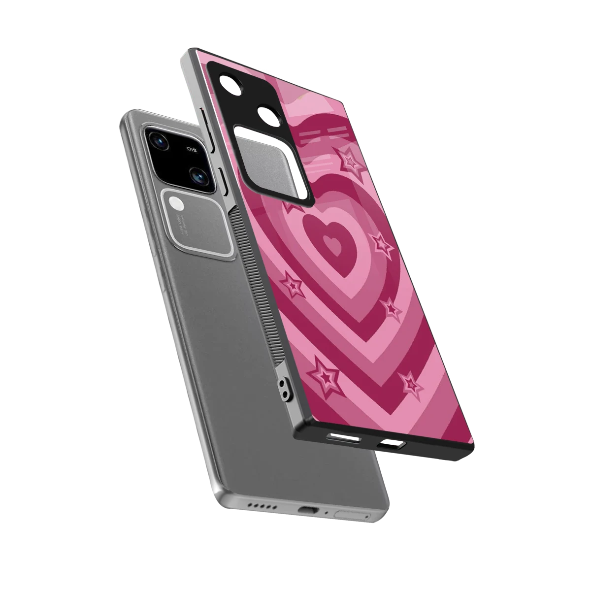 Y2K Pink Hearts X Stars sleek vivo v30 cover with tempered glass back and TPU edges