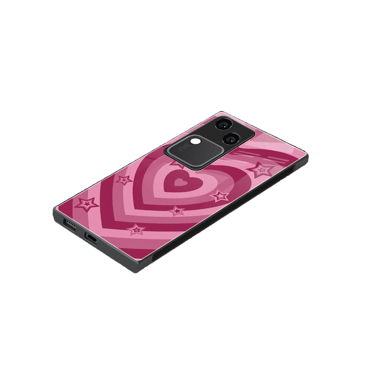 Y2K Pink Hearts X Stars stylish phone case for vivo v30 | glossy glass and slim fit