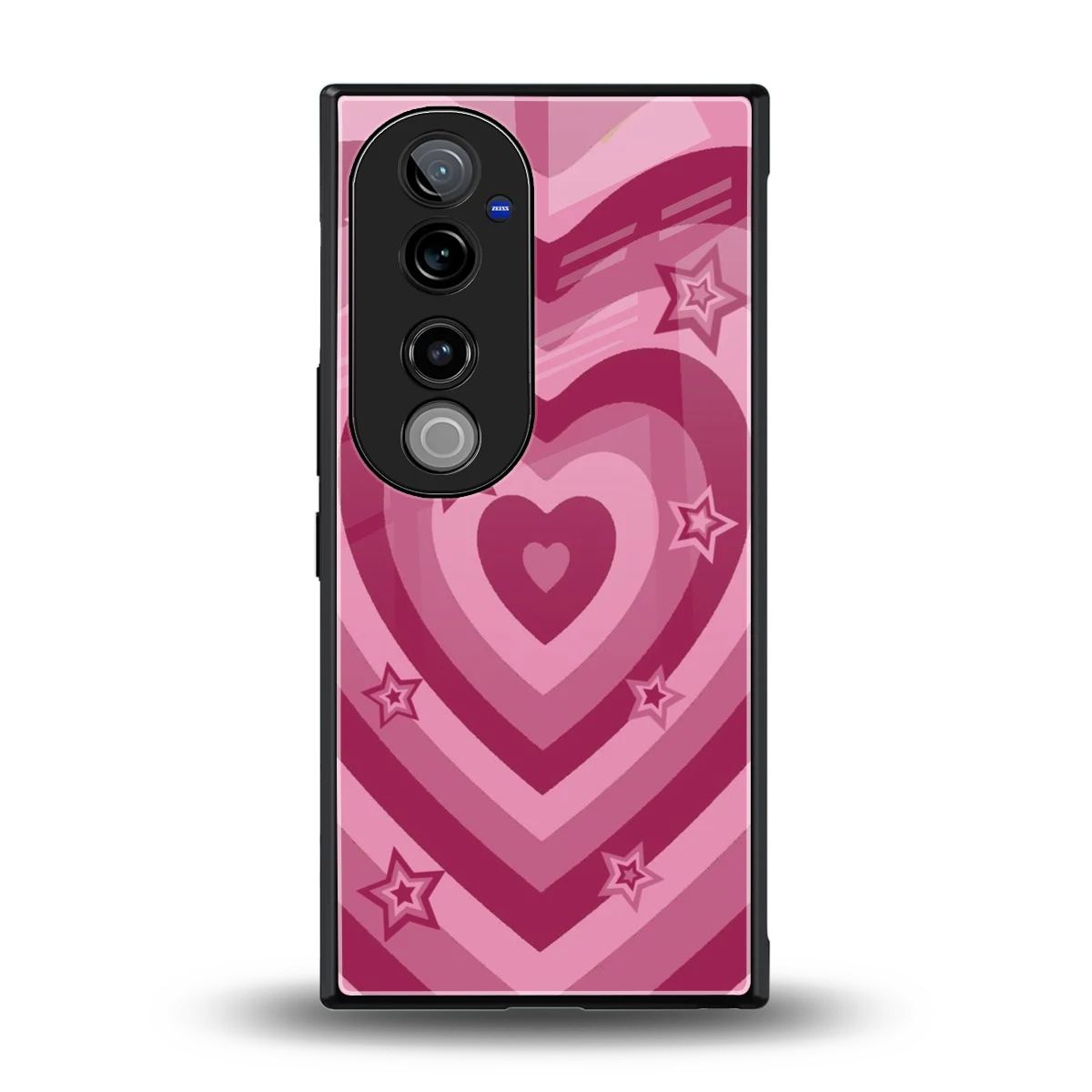 Y2K Pink Hearts X Stars back phone cover | glass case for vivo v40 pro