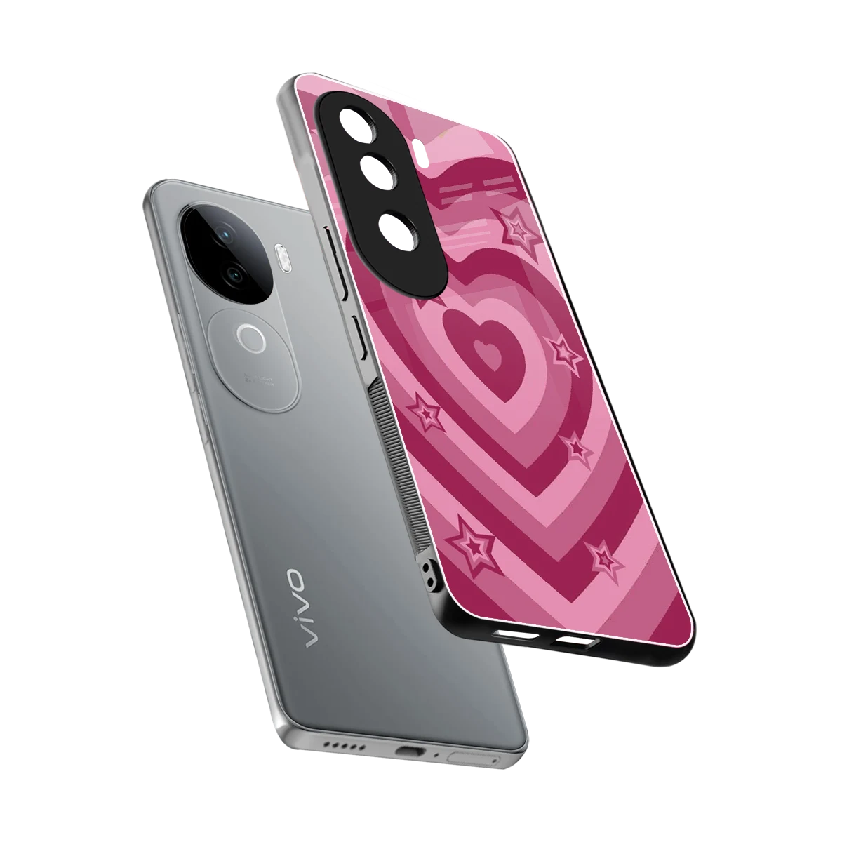 Y2K Pink Hearts X Stars sleek vivo v40e cover with tempered glass back and TPU edges