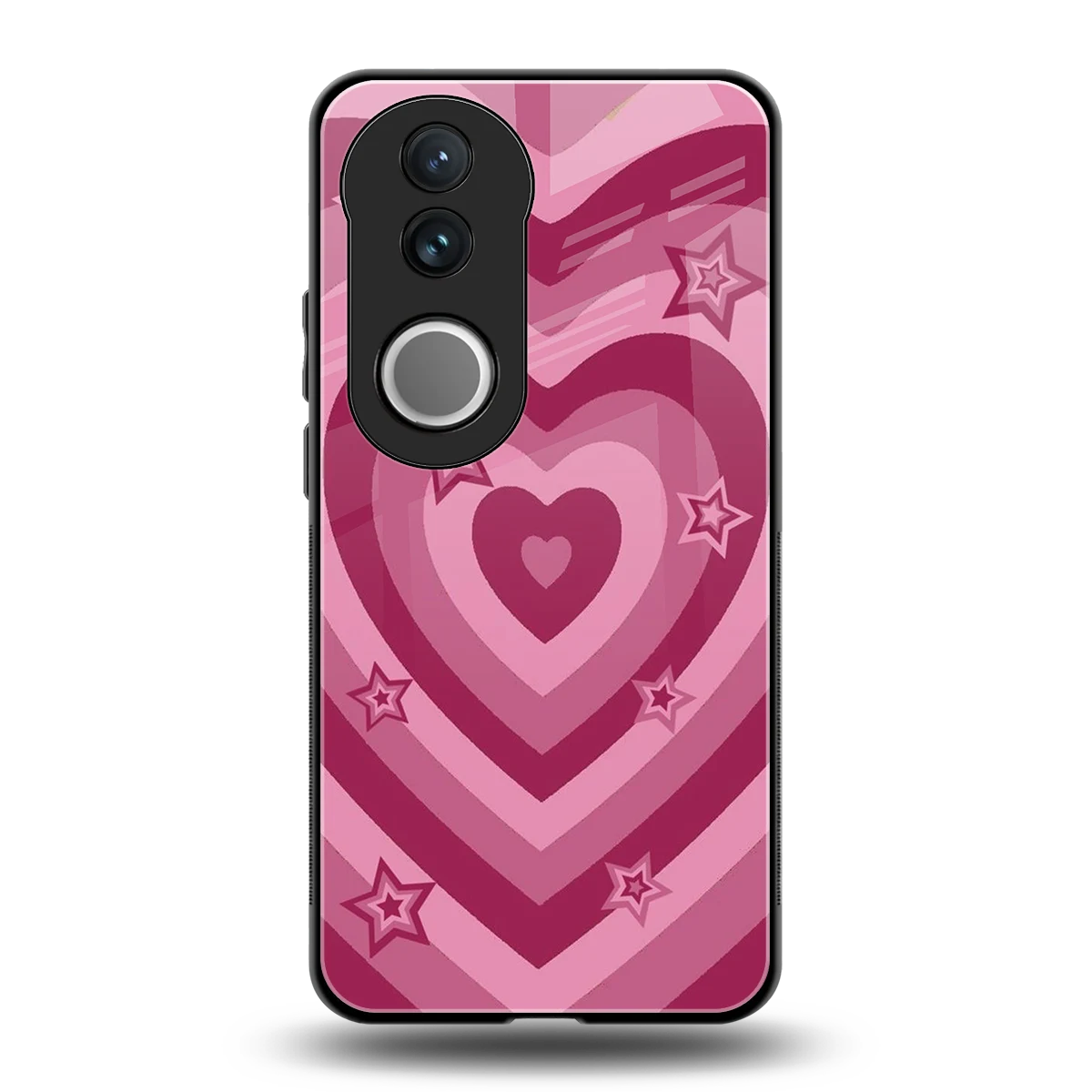 Y2K Pink Hearts X Stars back phone cover | glass case for vivo v50