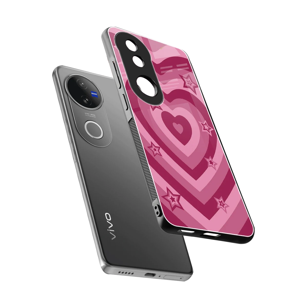 Y2K Pink Hearts X Stars sleek vivo v50 cover with tempered glass back and TPU edges