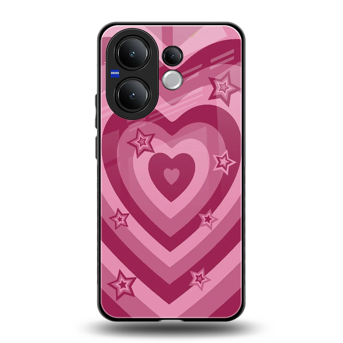 Y2K Pink Hearts X Stars back phone cover | glass case for vivo v60