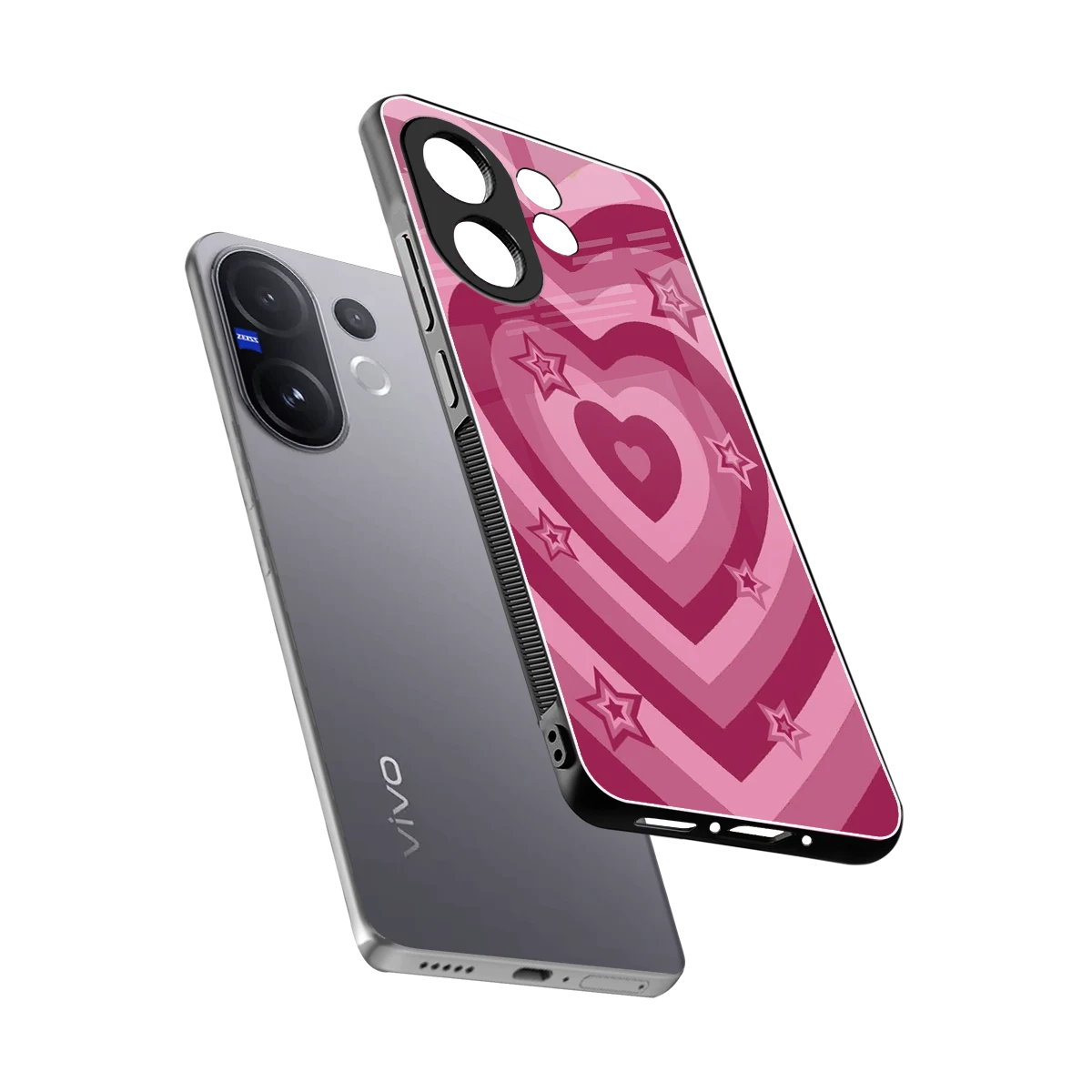 Y2K Pink Hearts X Stars sleek vivo v60 cover with tempered glass back and TPU edges