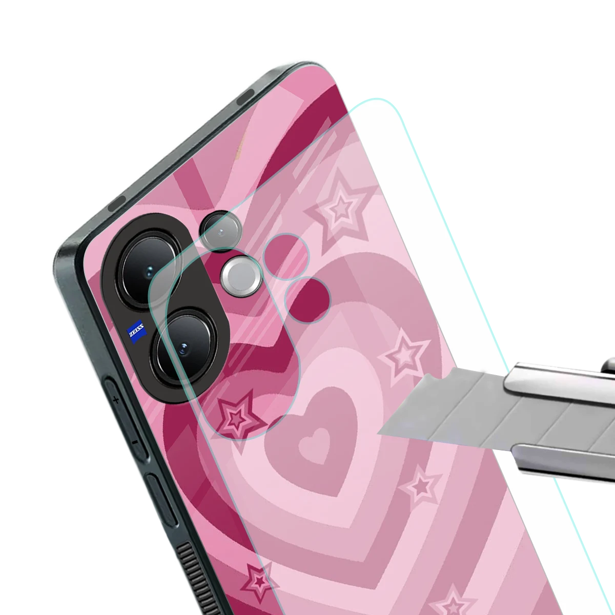 Y2K Pink Hearts X Stars stylish phone case for vivo v60 | glossy glass and slim fit