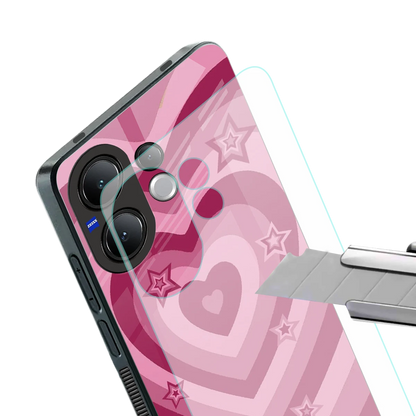 Y2K Pink Hearts X Stars stylish phone case for vivo v60 | glossy glass and slim fit