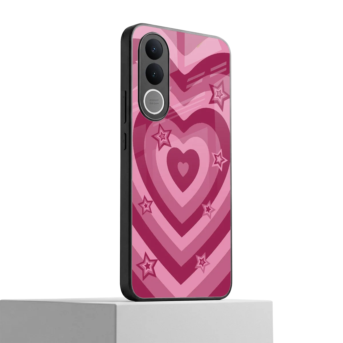 Y2K Pink Hearts X Stars vivo v70 fe mobile cover | shockproof glass phone case