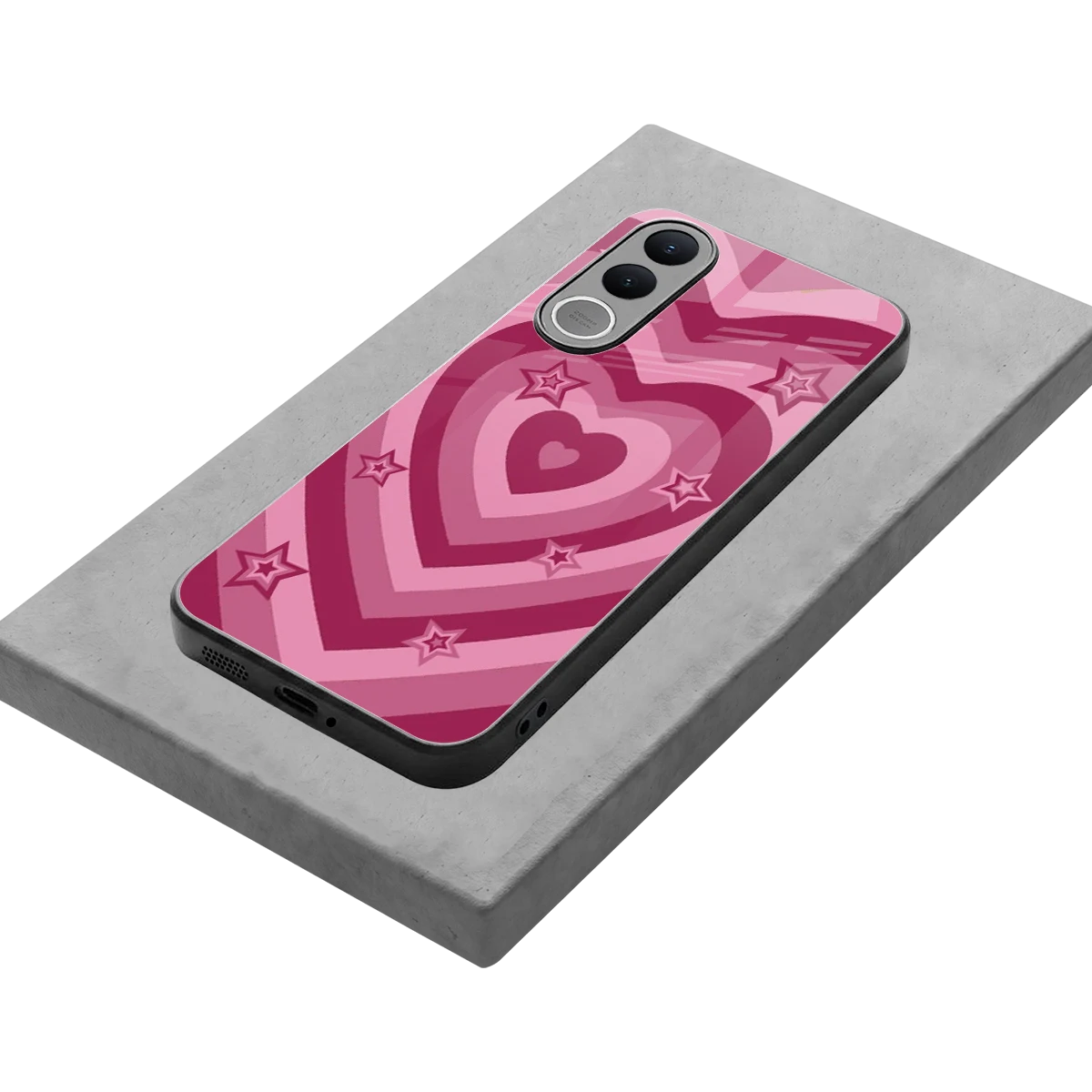 Y2K Pink Hearts X Stars stylish phone case for vivo v70 fe | glossy glass and slim fit