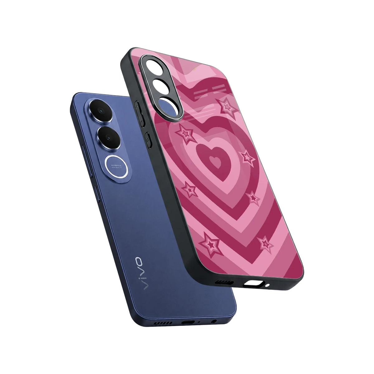 Y2K Pink Hearts X Stars sleek vivo v70 fe cover with tempered glass back and TPU edges
