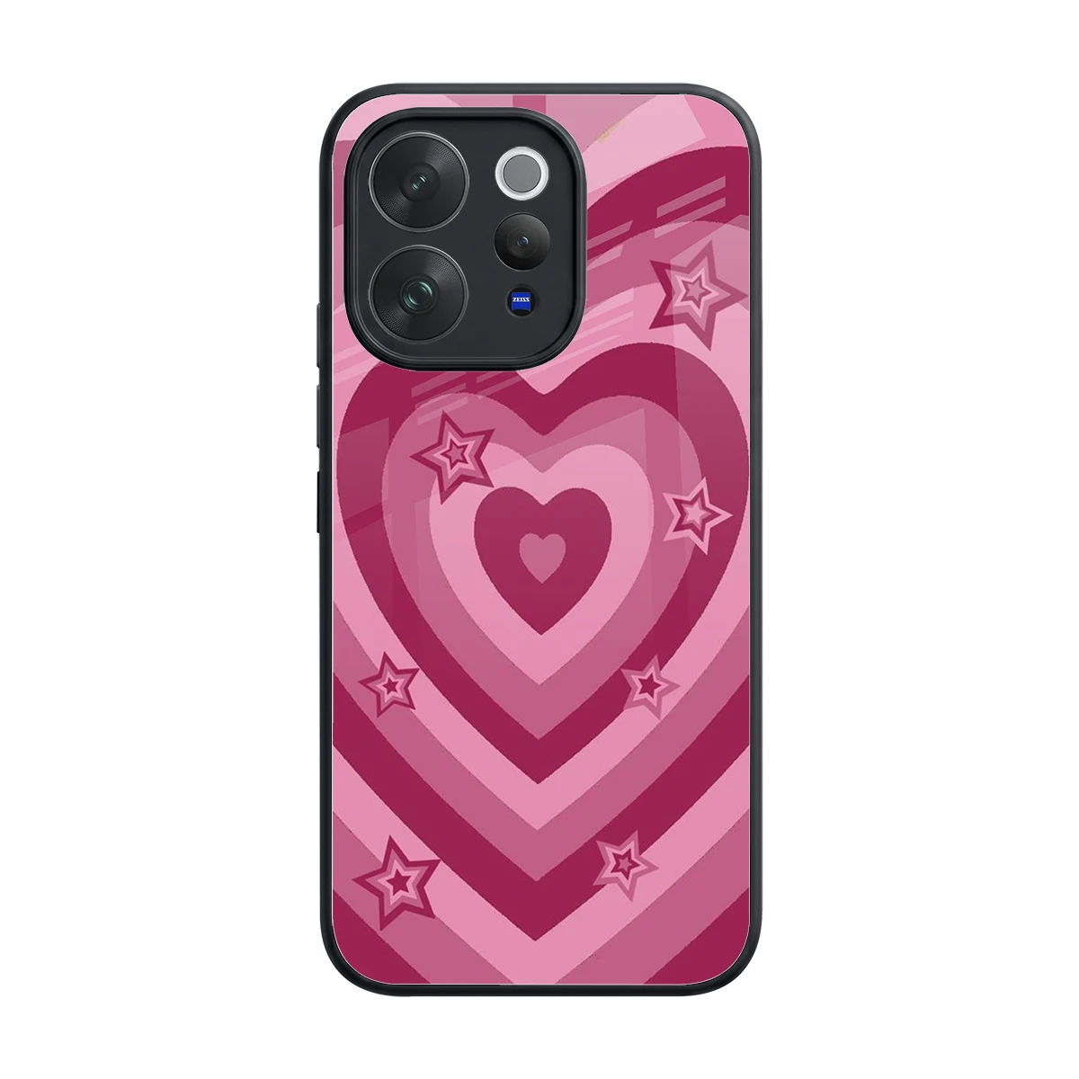 Y2K Pink Hearts X Stars back phone cover | glass case for vivo v70 elite