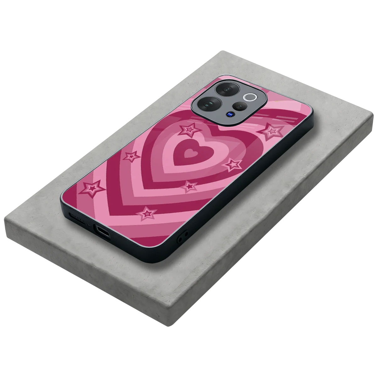 Y2K Pink Hearts X Stars stylish phone case for vivo v70 elite | glossy glass and slim fit