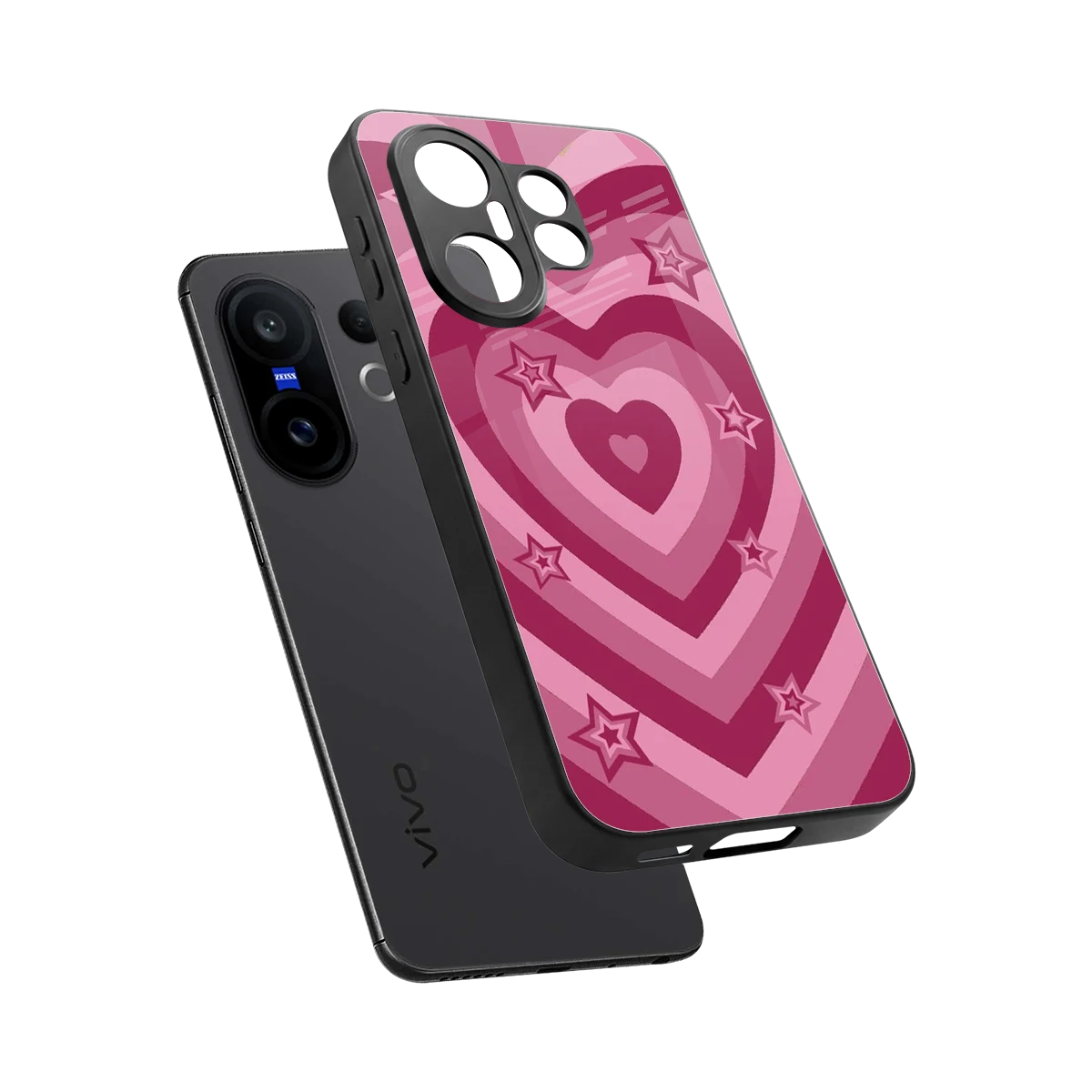 Y2K Pink Hearts X Stars sleek vivo x200 fe cover with tempered glass back and TPU edges