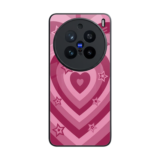 Y2K Pink Hearts X Stars back phone cover | glass case for vivo x200 pro