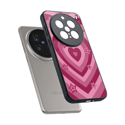 Y2K Pink Hearts X Stars sleek vivo x200 pro cover with tempered glass back and TPU edges